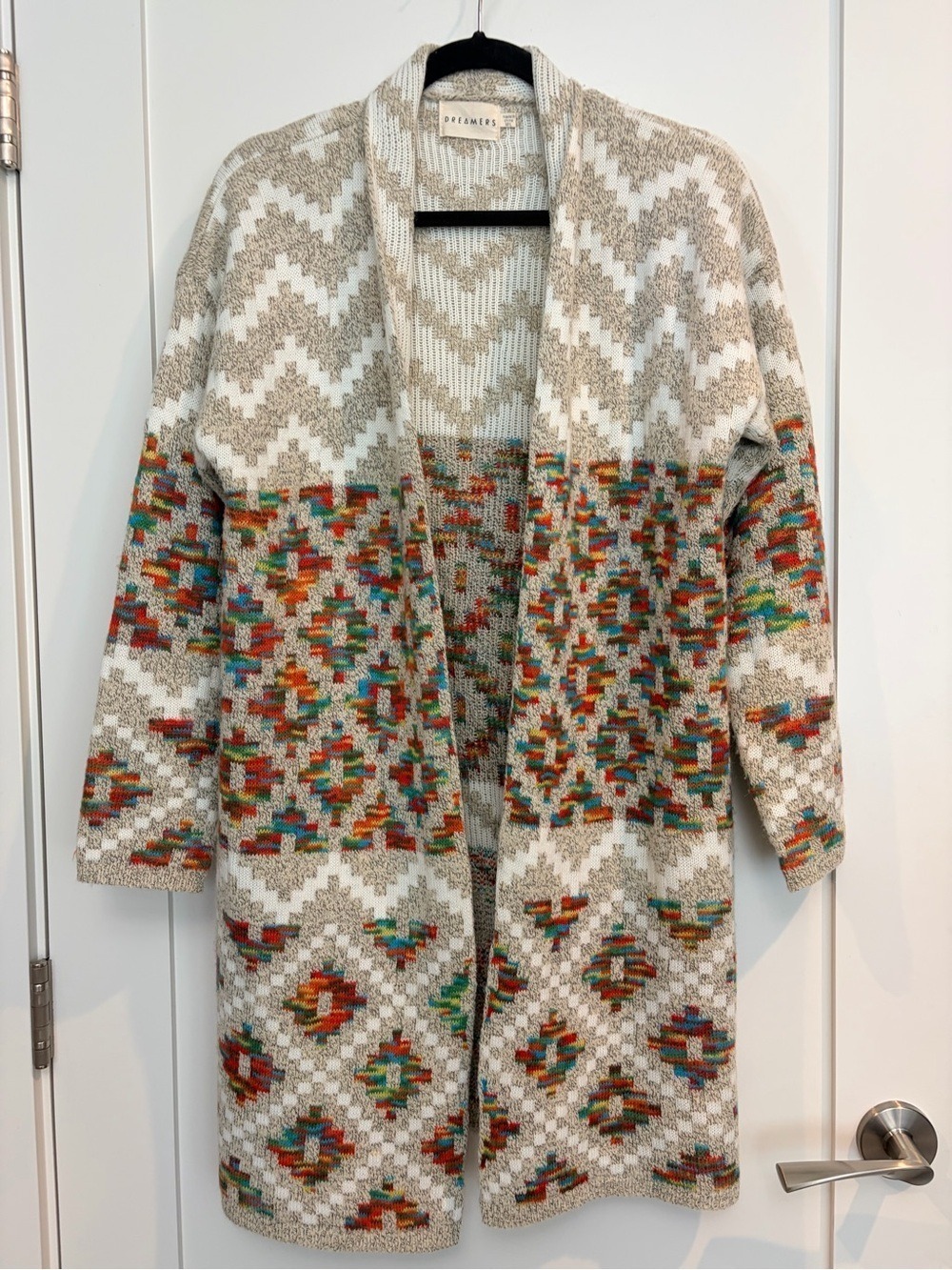 Dreamers Southwestern Aztec Open Front Long Cardigan Sweater M/L Boho